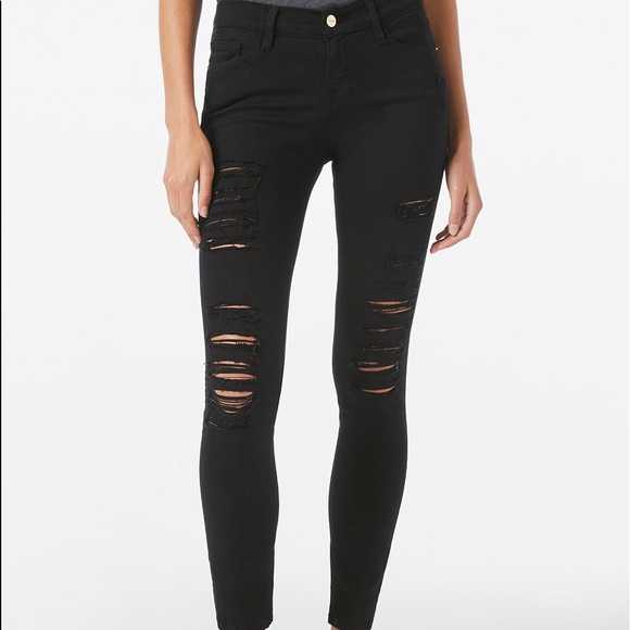 Frame Denim Denim - FRAME Le Color Ripped Film Noir Skinny Jeans